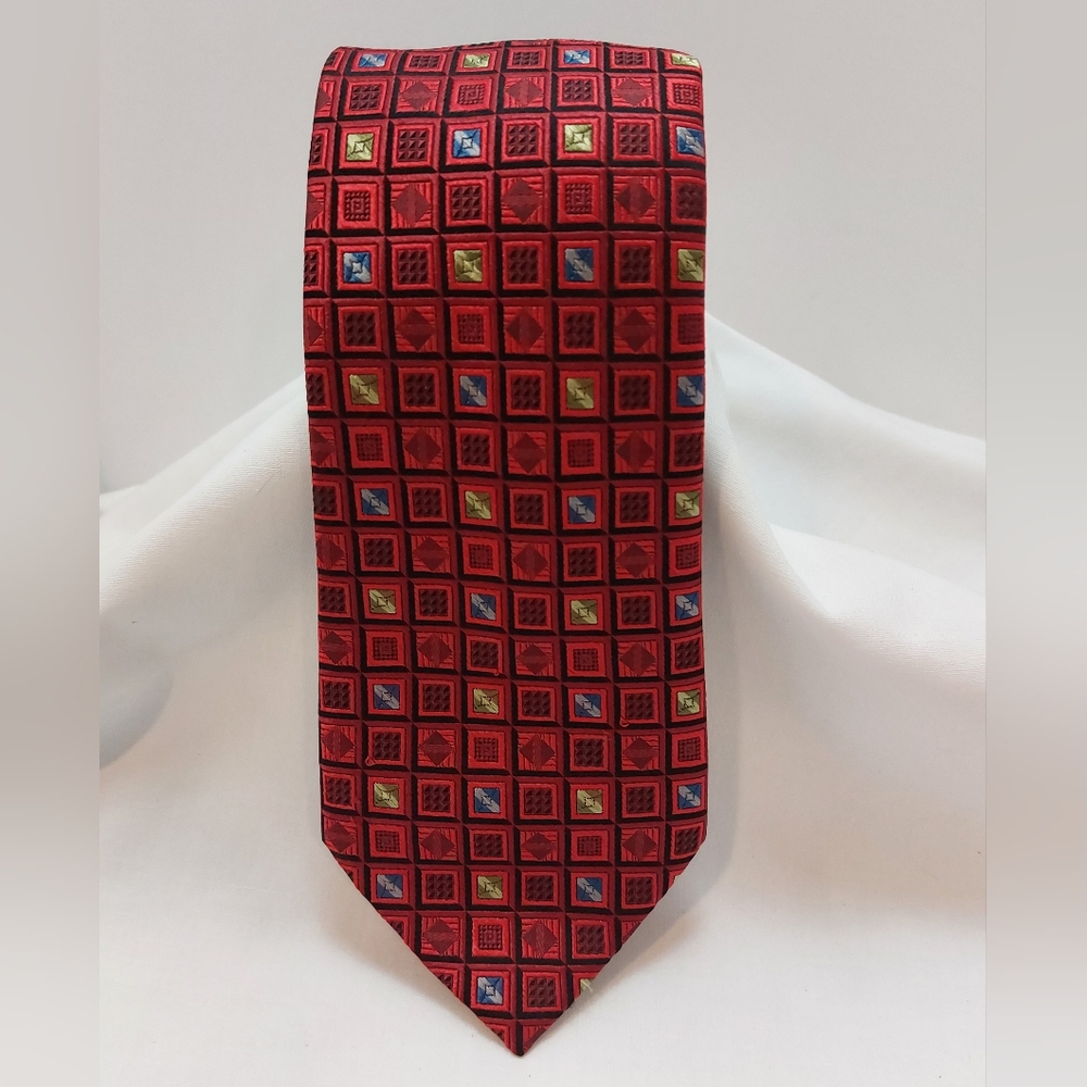 Enro 100% Silk Tie Red Black‎  Geometric Print Men's Neck Tie 60"x4"